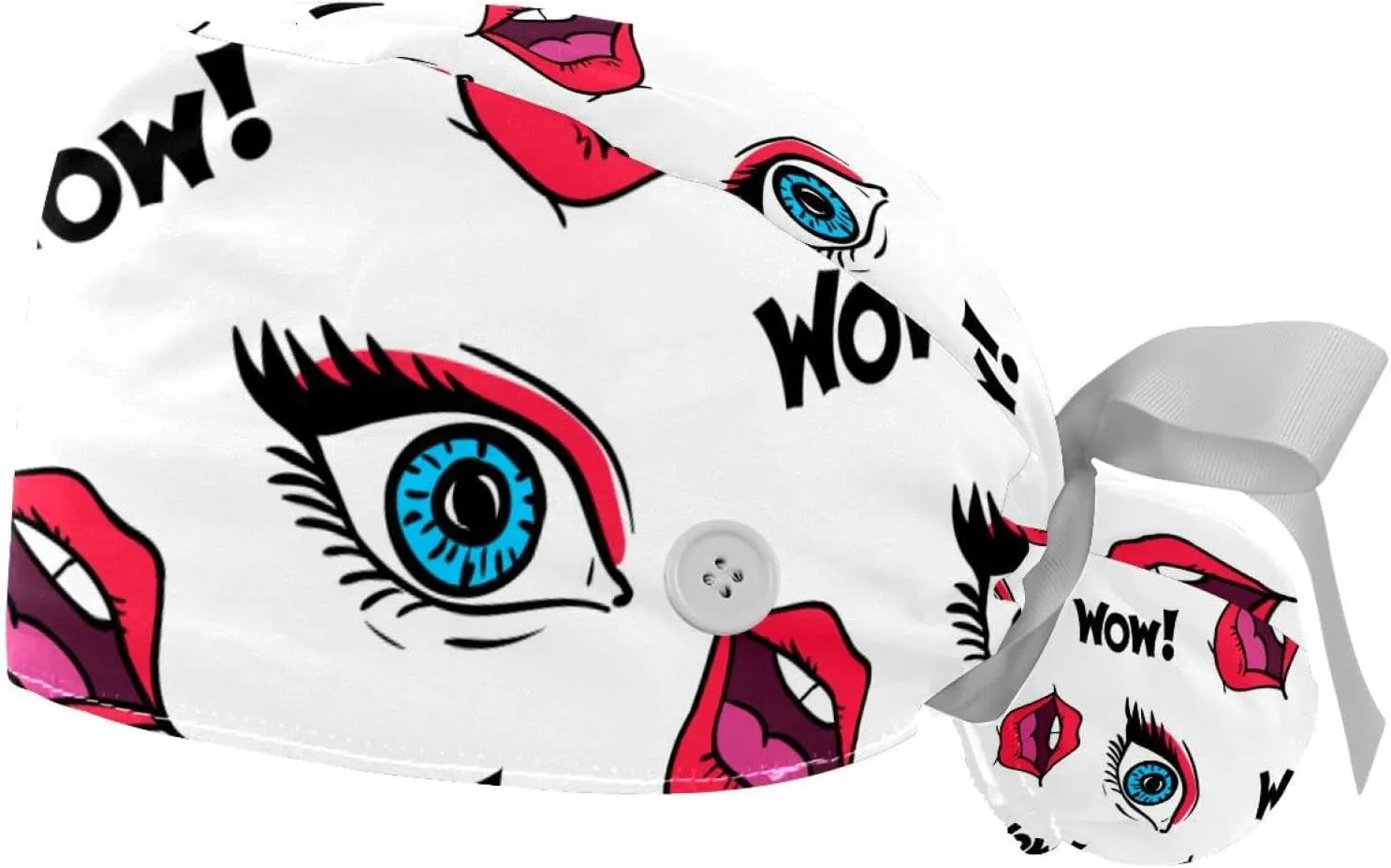 Women's Working Caps Bouffant Surgical Cap with Bow Scrunchies Little Daisy Art Paint Ponytail Holder Tie Back Scrub Hat