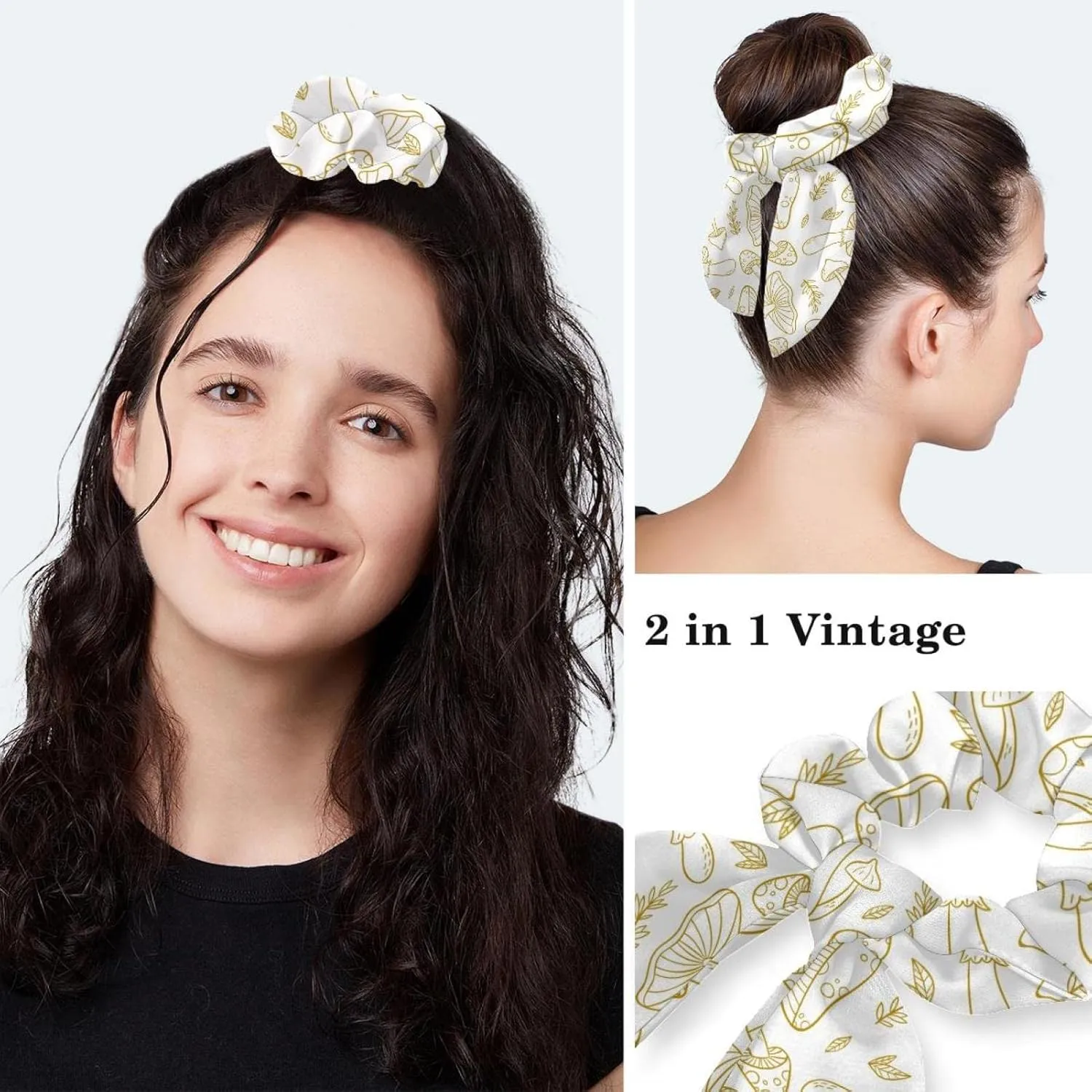 Women's Working Caps Bouffant Surgical Cap with Bow Scrunchies Little Daisy Art Paint Ponytail Holder Tie Back Scrub Hat
