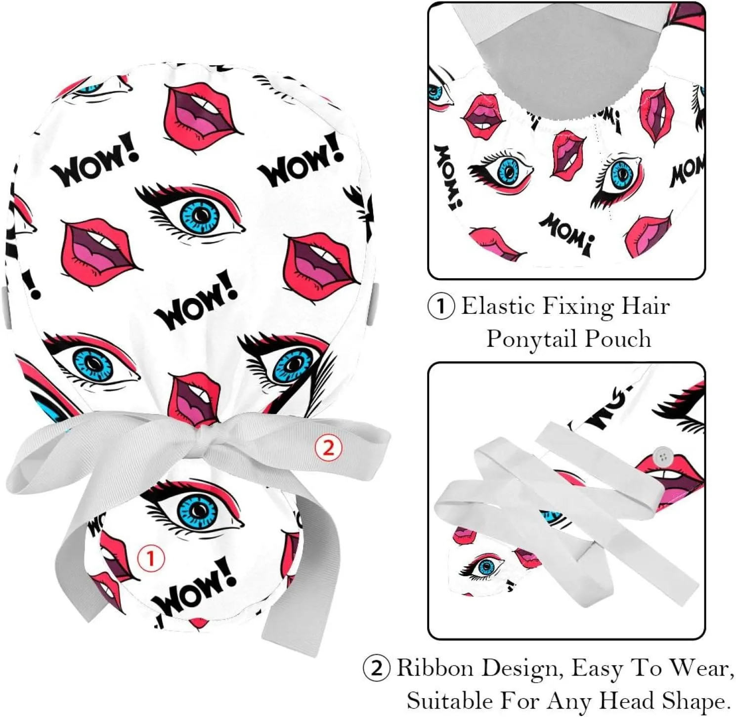 Women's Working Caps Bouffant Surgical Cap with Bow Scrunchies Little Daisy Art Paint Ponytail Holder Tie Back Scrub Hat