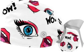Women's Working Caps Bouffant Surgical Cap with Bow Scrunchies Little Daisy Art Paint Ponytail Holder Tie Back Scrub Hat