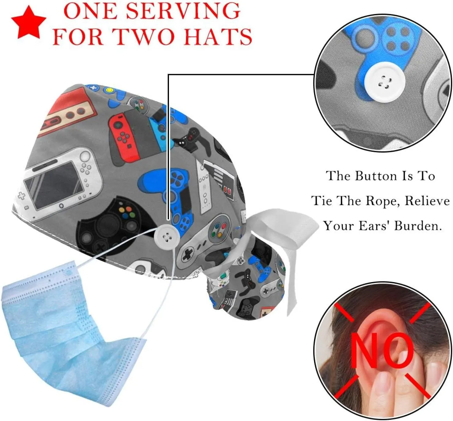 Women's Working Caps Bouffant Surgical Cap with Bow Scrunchies Little Daisy Art Paint Ponytail Holder Tie Back Scrub Hat