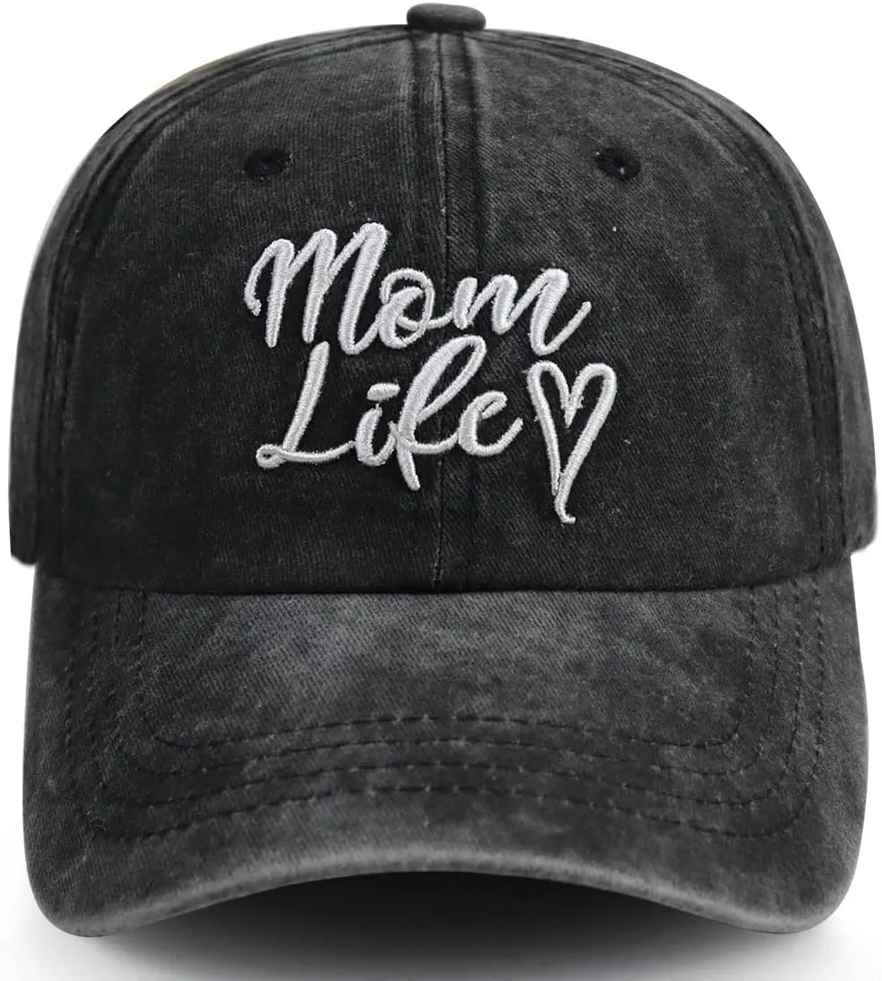 Xpayzere Mom Life Heart Baseball Cap for Women, Adjustable Cotton Embroidery Mama Hat
