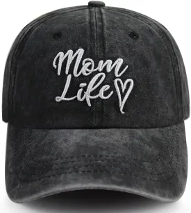 Xpayzere Mom Life Heart Baseball Cap for Women, Adjustable Cotton Embroidery Mama Hat
