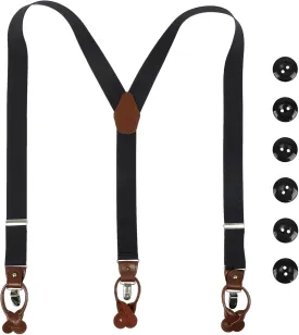 Y-Back Adjustable Suspender for Men, 1.4 Inch Wide Men's Suspenders with Elasitc-Button and 3 Metal Clips